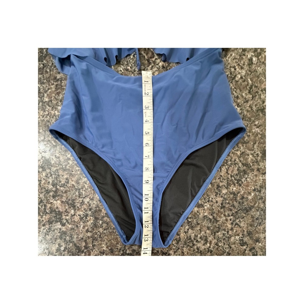 Blue Ruffled Cutout One Piece Swimsuit UPF 50+ High Waisted‎ Monokini Large - Picture 5 of 5